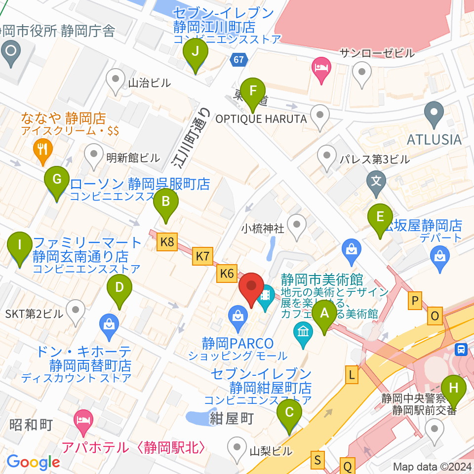 島村楽器 静岡パルコ店周辺のコンビニエンスストア一覧地図