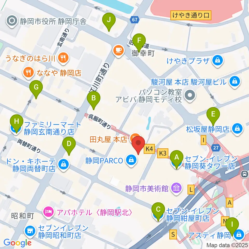 島村楽器 静岡パルコ店周辺のコンビニエンスストア一覧地図