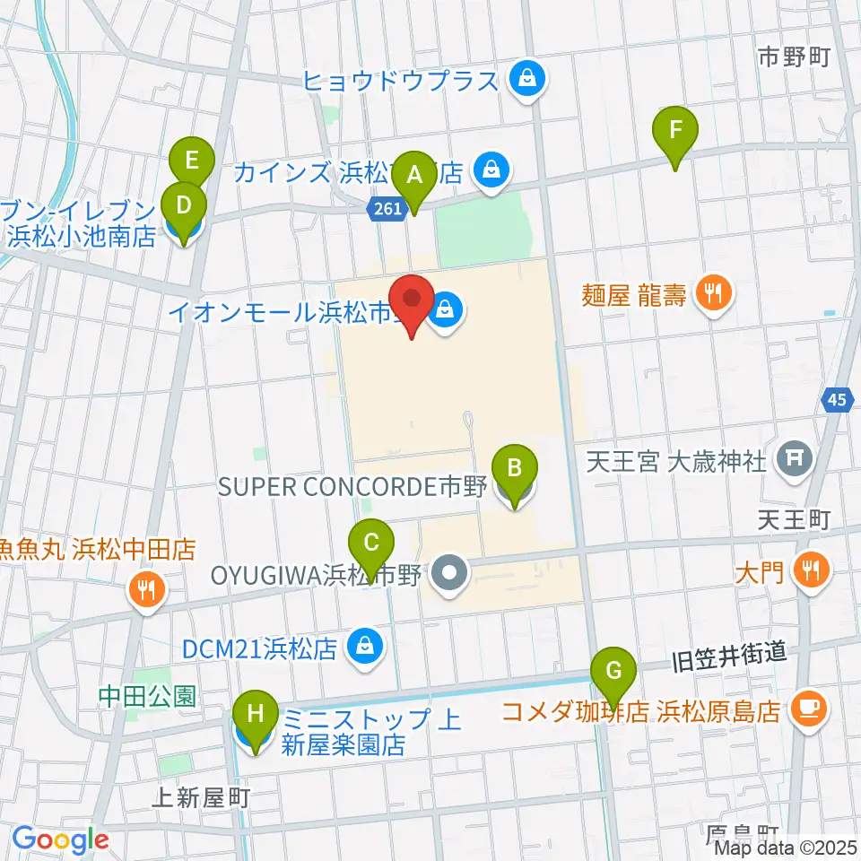 島村楽器 イオンモール浜松市野店周辺のコンビニエンスストア一覧地図