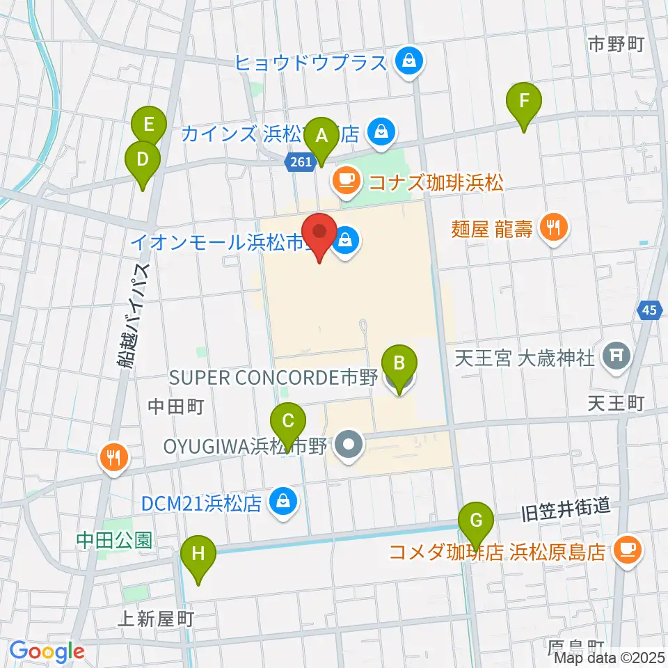島村楽器 イオンモール浜松市野店周辺のコンビニエンスストア一覧地図