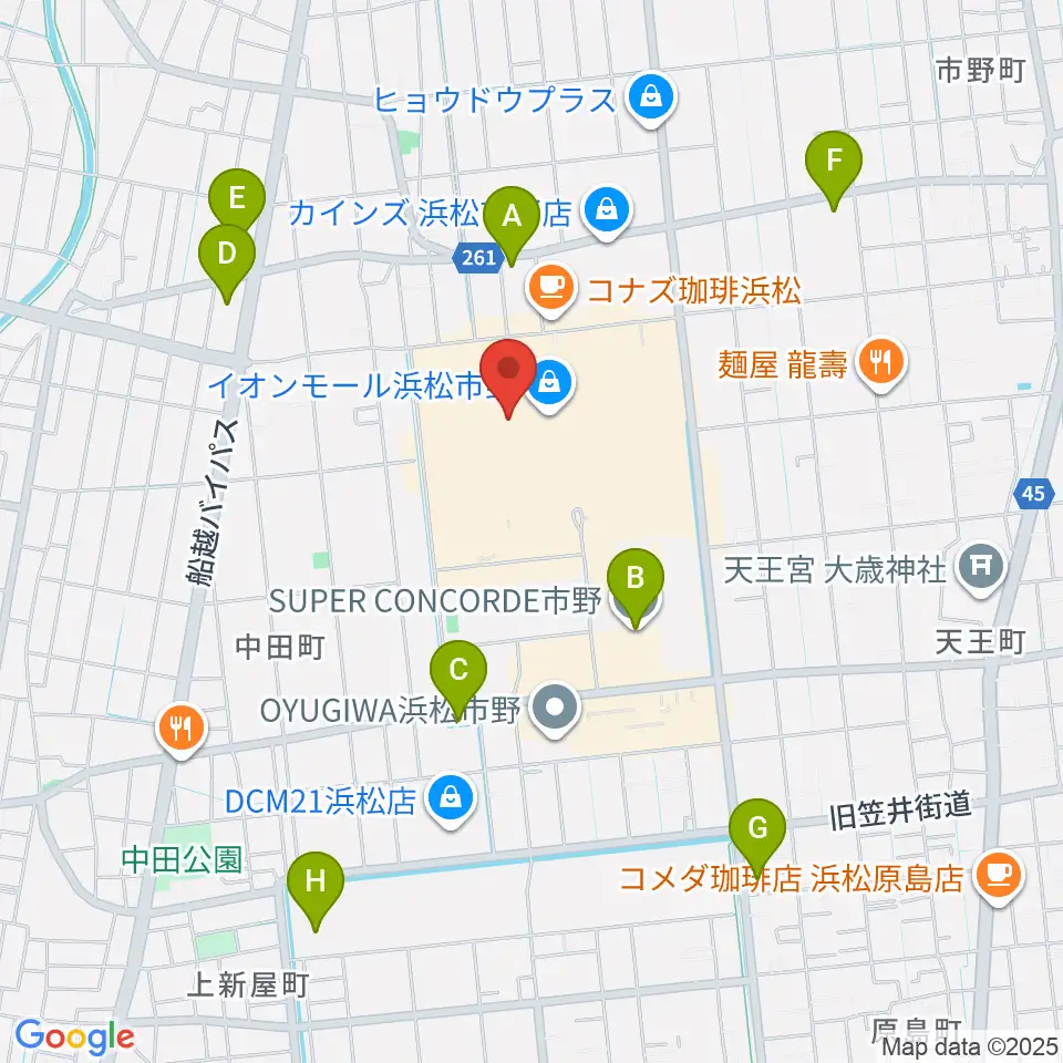 島村楽器 イオンモール浜松市野店周辺のコンビニエンスストア一覧地図