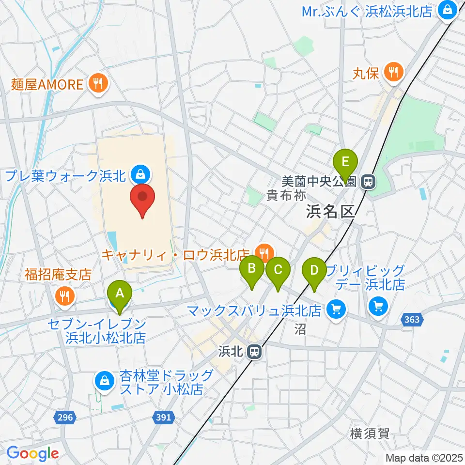 島村楽器 プレ葉ウォーク浜北店周辺のコンビニエンスストア一覧地図
