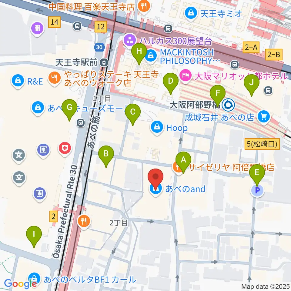 島村楽器 あべのand店周辺のコンビニエンスストア一覧地図