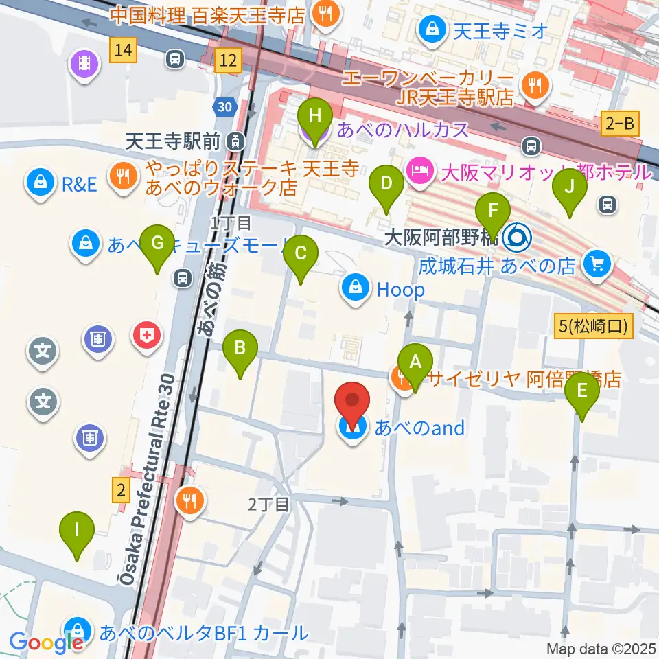 島村楽器 あべのand店周辺のコンビニエンスストア一覧地図