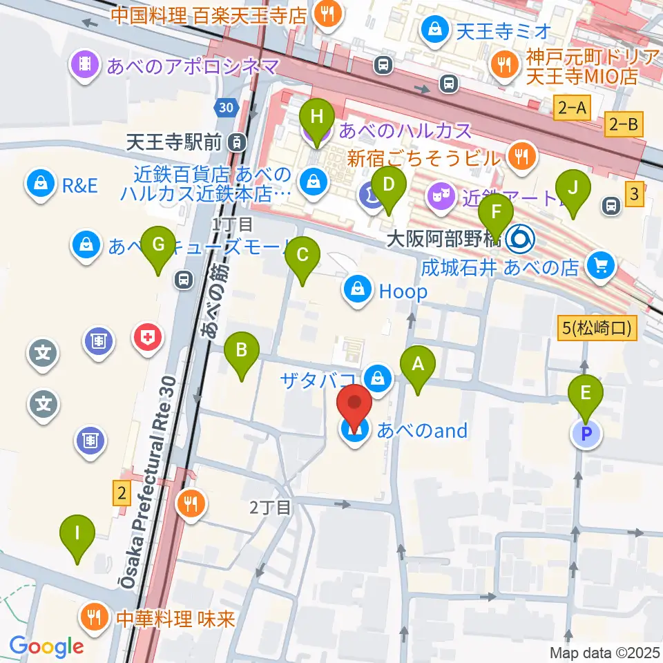 島村楽器 あべのand店周辺のコンビニエンスストア一覧地図