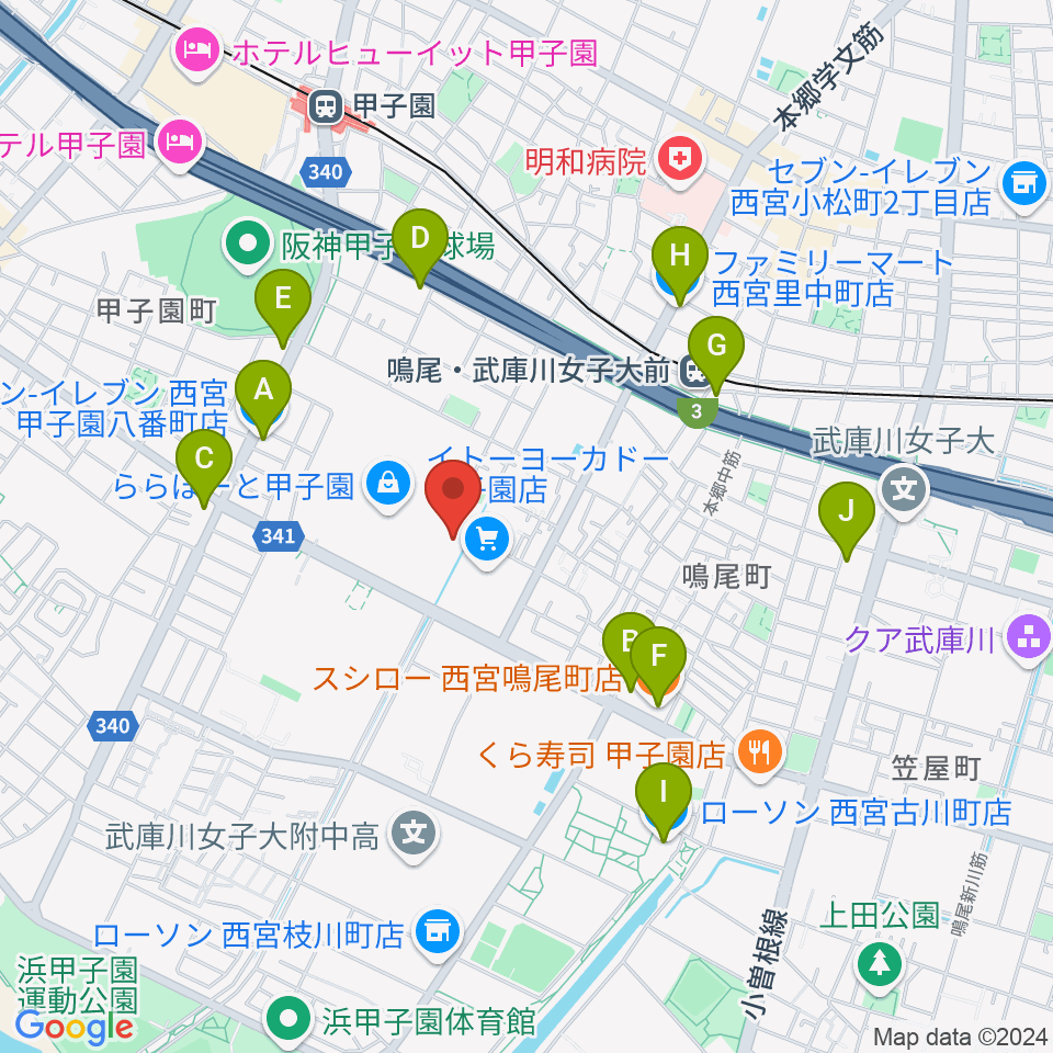 島村楽器ららぽーと甲子園店周辺のコンビニエンスストア一覧地図