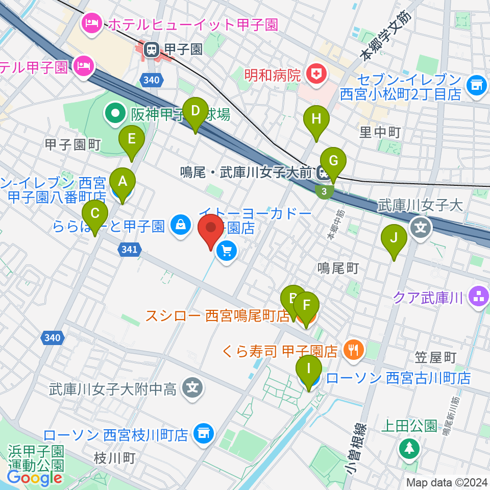 島村楽器ららぽーと甲子園店周辺のコンビニエンスストア一覧地図