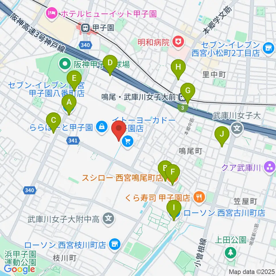 島村楽器ららぽーと甲子園店周辺のコンビニエンスストア一覧地図