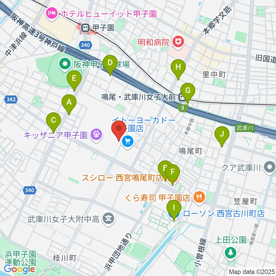 島村楽器ららぽーと甲子園店周辺のコンビニエンスストア一覧地図