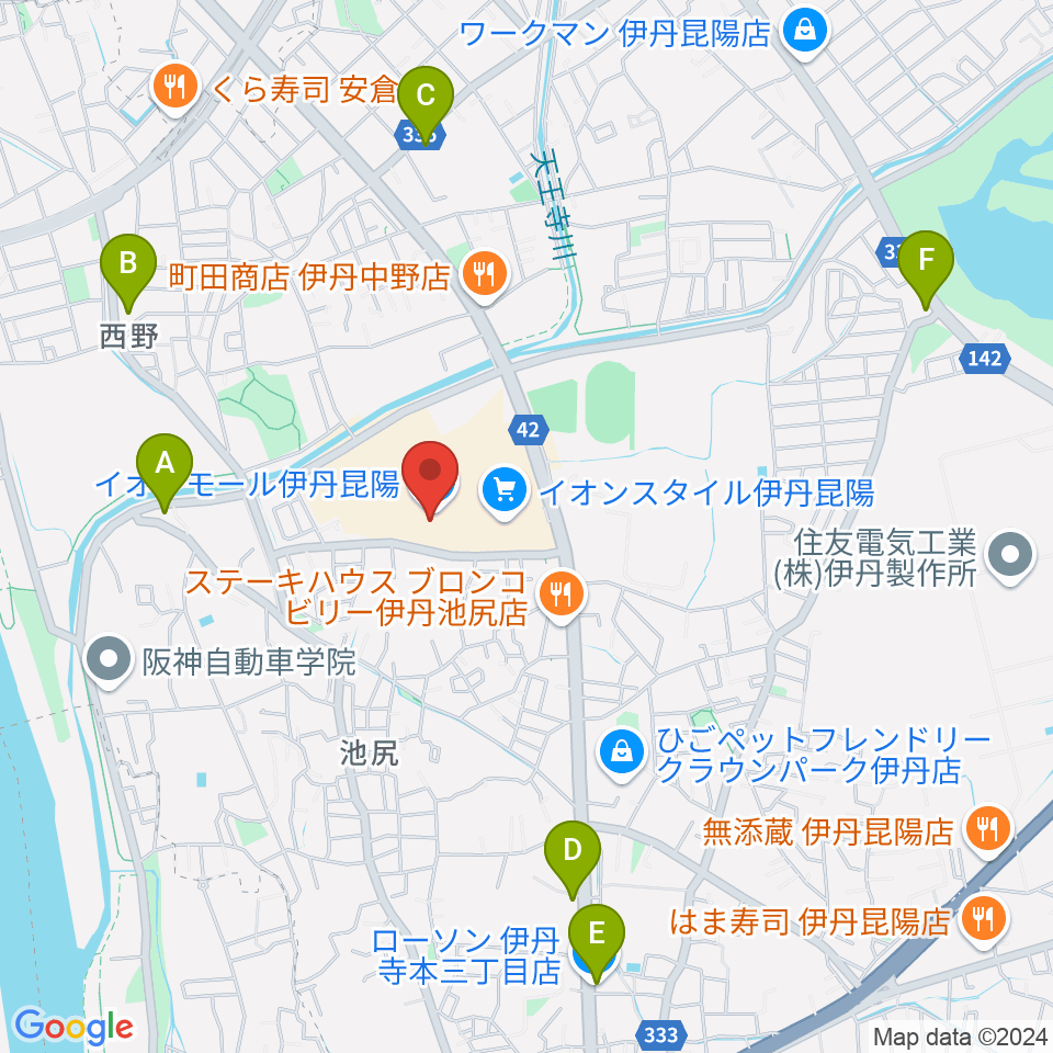 島村楽器 イオンモール伊丹昆陽店周辺のコンビニエンスストア一覧地図