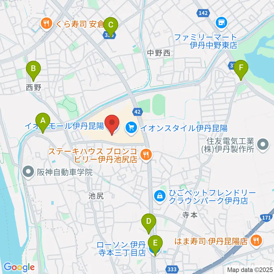 島村楽器 イオンモール伊丹昆陽店周辺のコンビニエンスストア一覧地図