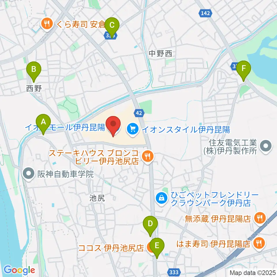 島村楽器 イオンモール伊丹昆陽店周辺のコンビニエンスストア一覧地図