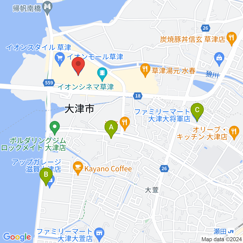 島村楽器 イオンモール草津店周辺のコンビニエンスストア一覧地図