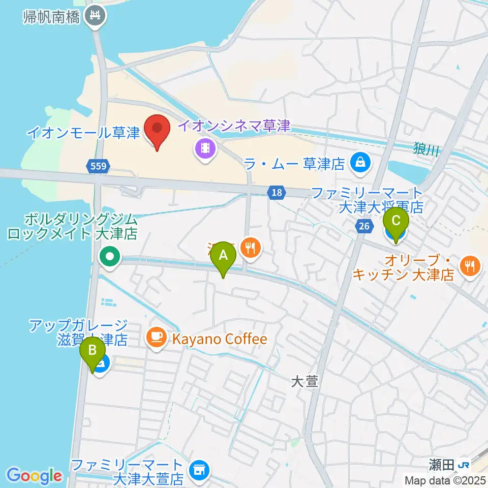 島村楽器 イオンモール草津店周辺のコンビニエンスストア一覧地図