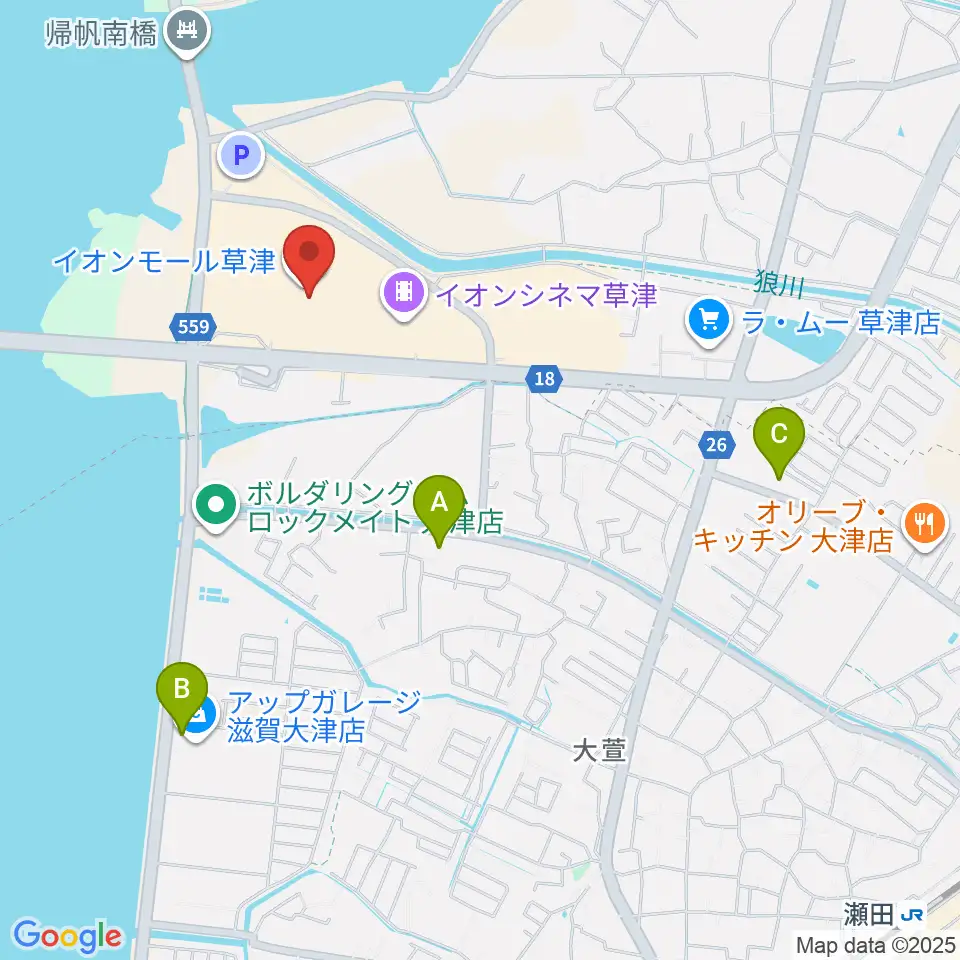 島村楽器 イオンモール草津店周辺のコンビニエンスストア一覧地図
