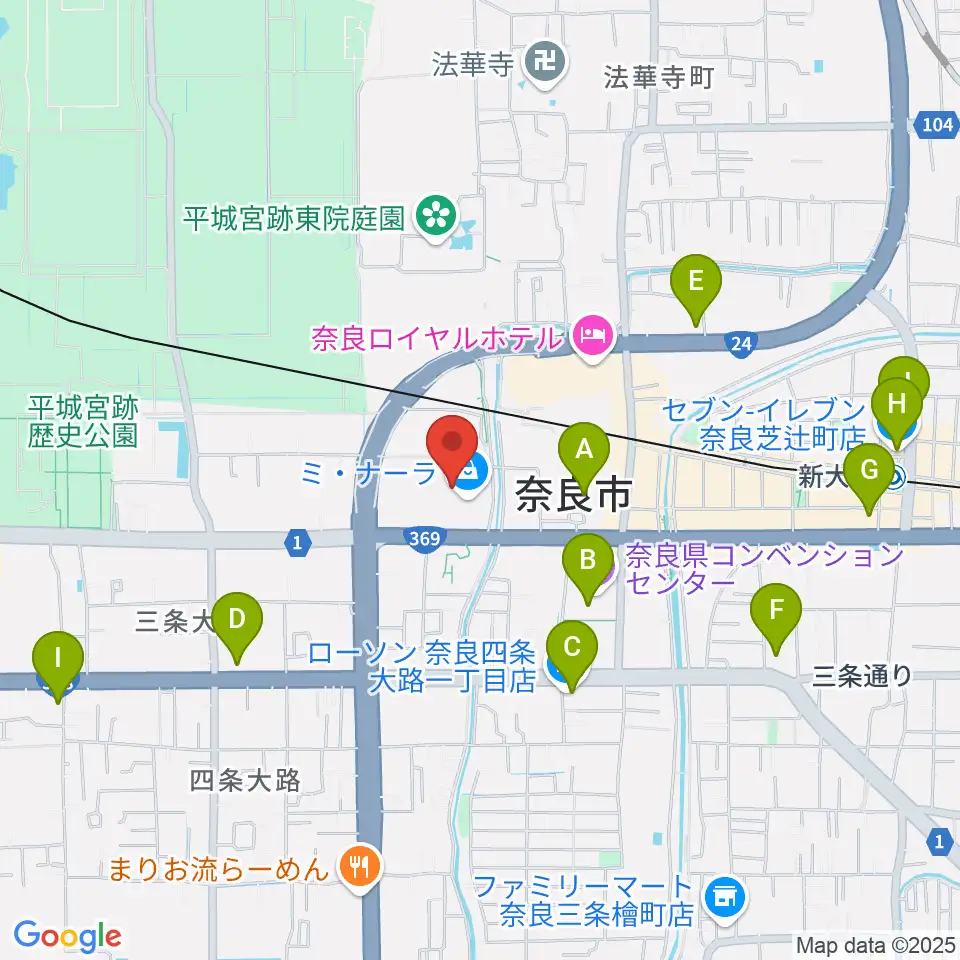 島村楽器ミ・ナーラ奈良店周辺のコンビニエンスストア一覧地図