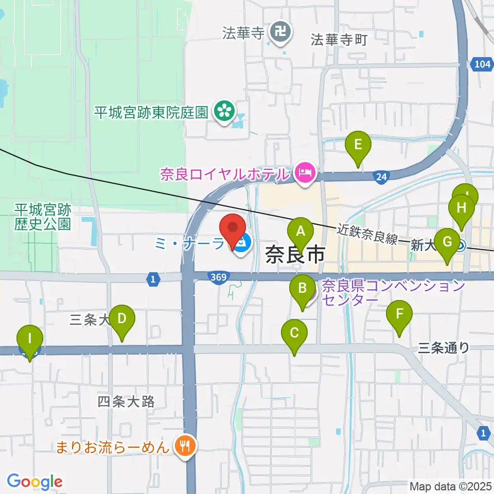 島村楽器ミ・ナーラ奈良店周辺のコンビニエンスストア一覧地図