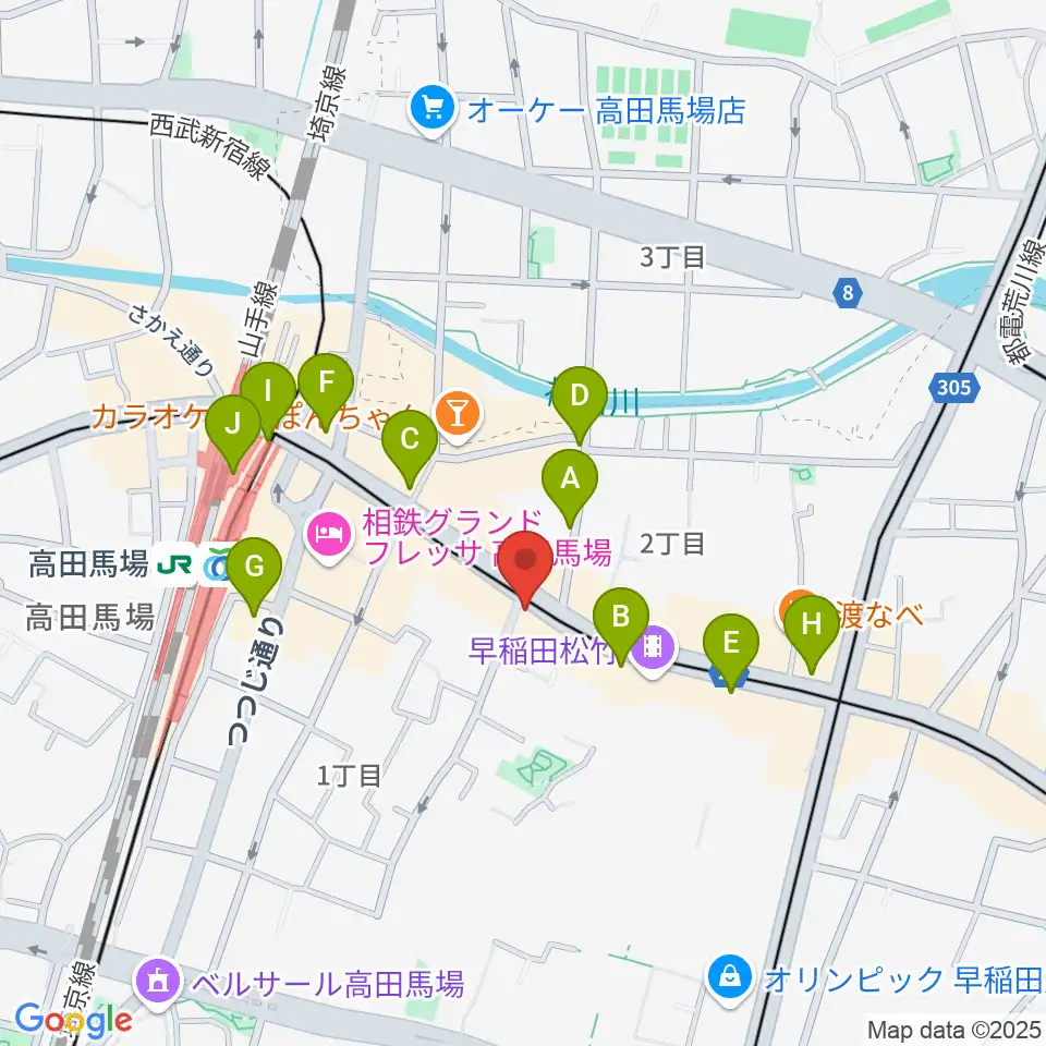 高田馬場カフェコットンクラブ周辺のコンビニエンスストア一覧地図
