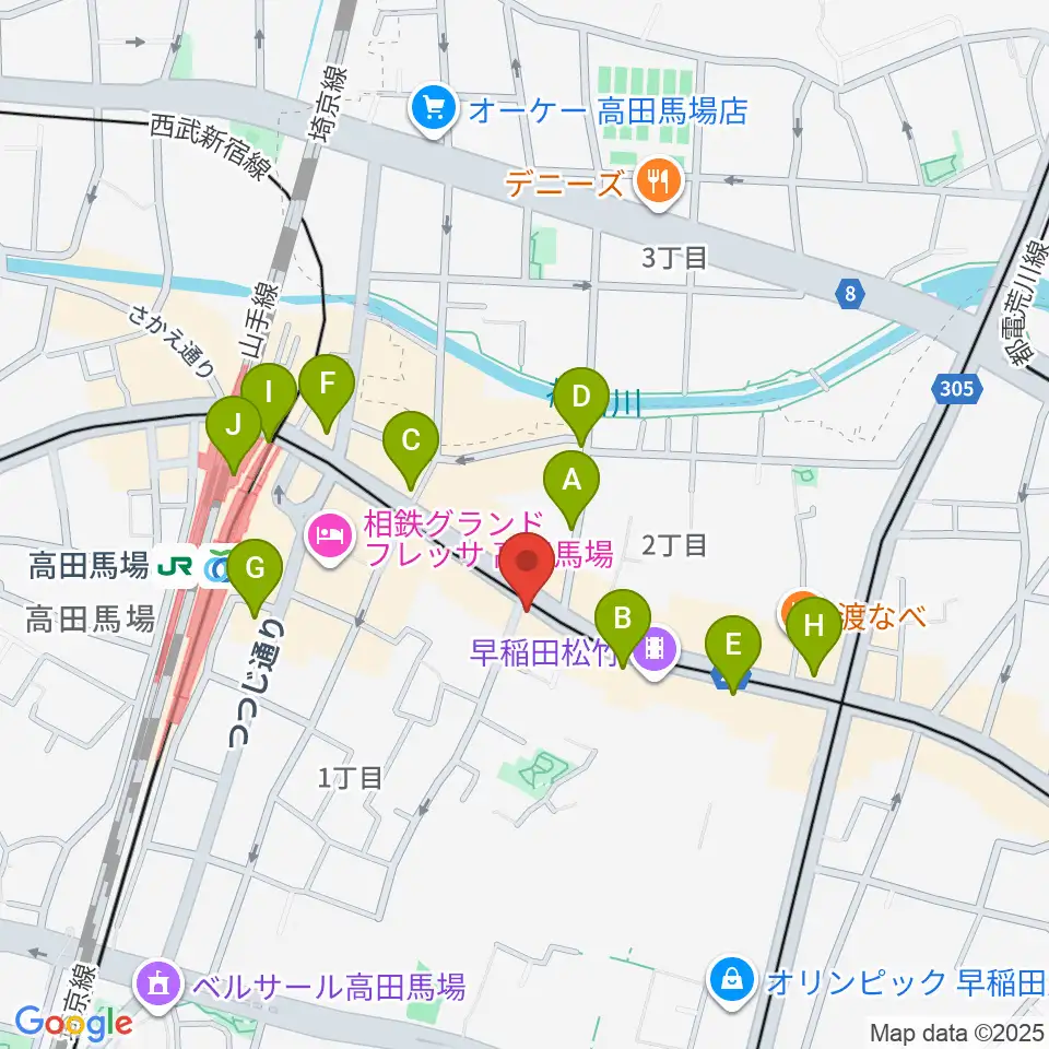 高田馬場カフェコットンクラブ周辺のコンビニエンスストア一覧地図