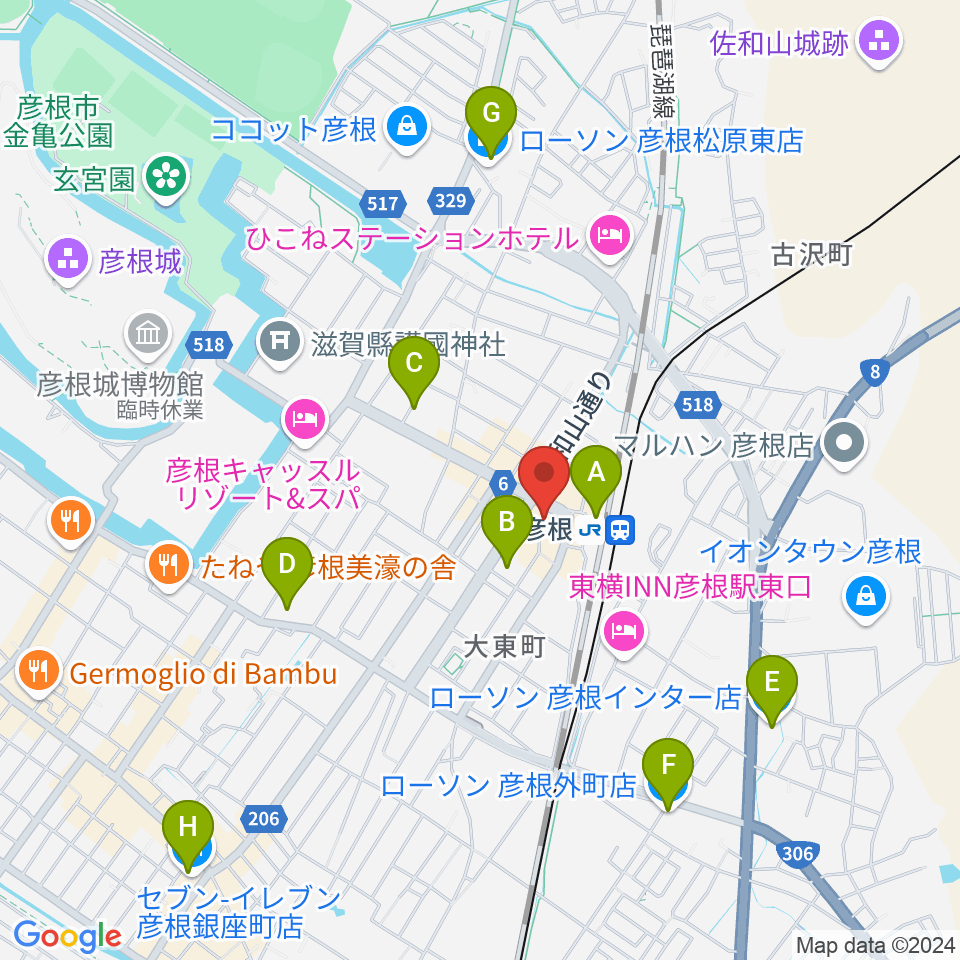 JEUGIA 彦根店周辺のコンビニエンスストア一覧地図