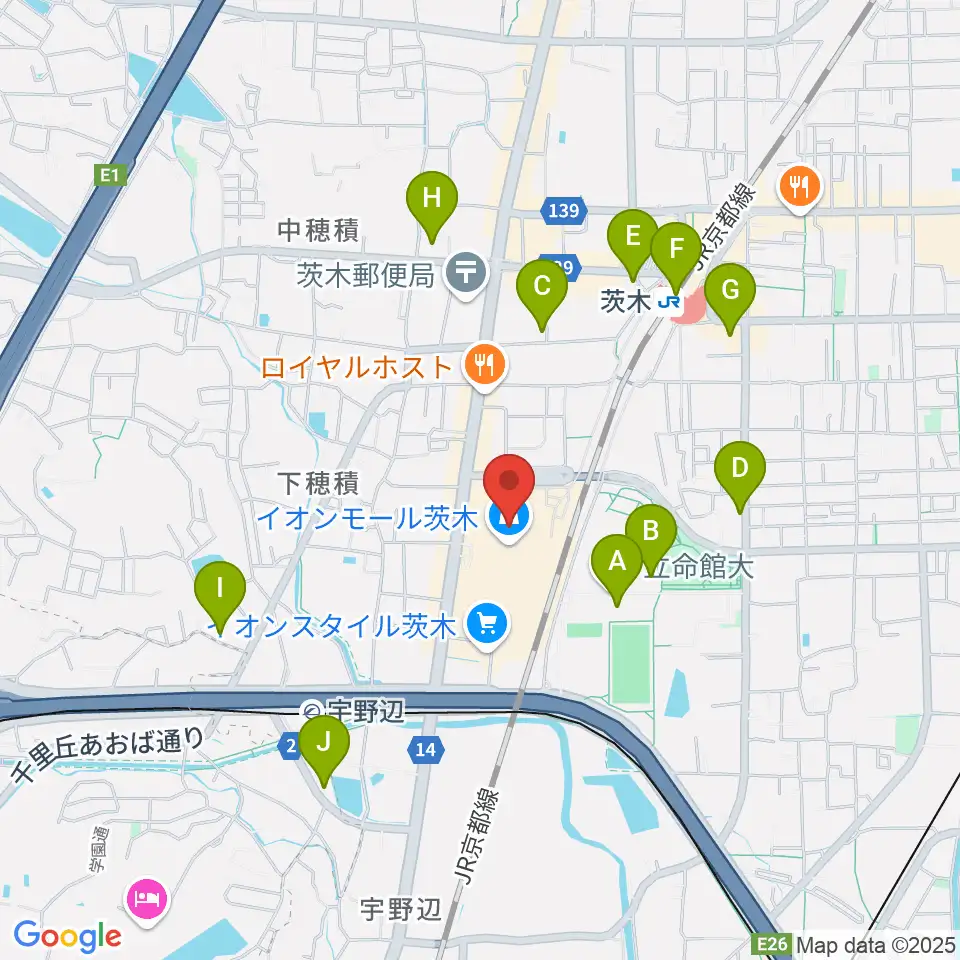 JEUGIAイオンモール茨木店周辺のコンビニエンスストア一覧地図
