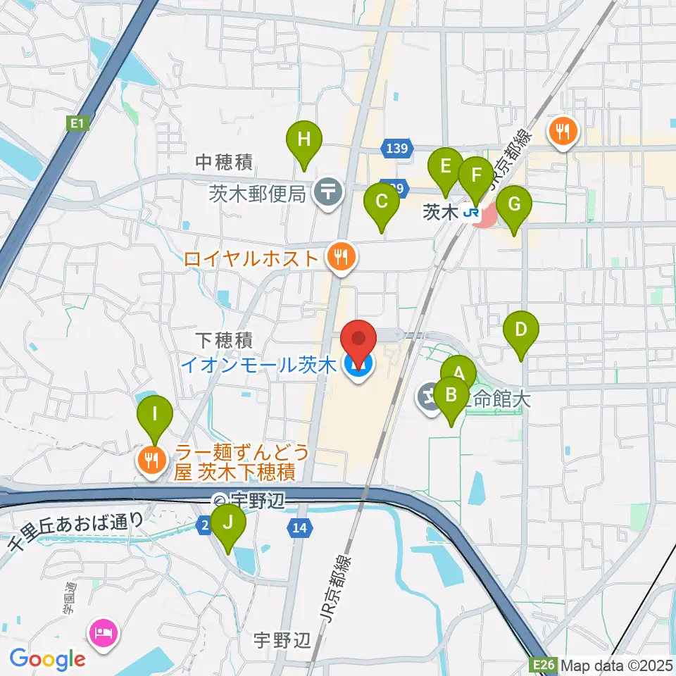 JEUGIAイオンモール茨木店周辺のコンビニエンスストア一覧地図