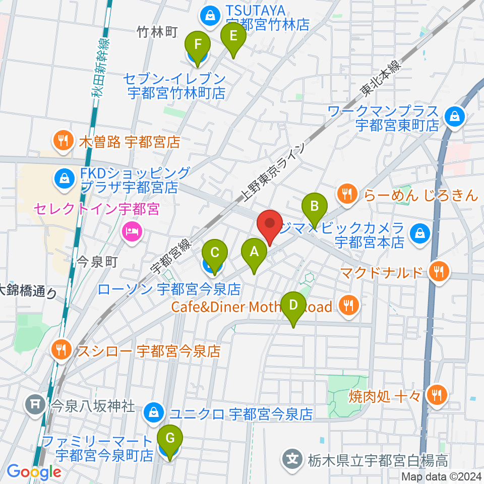 ギターショップ・オールドブリッジ周辺のコンビニエンスストア一覧地図