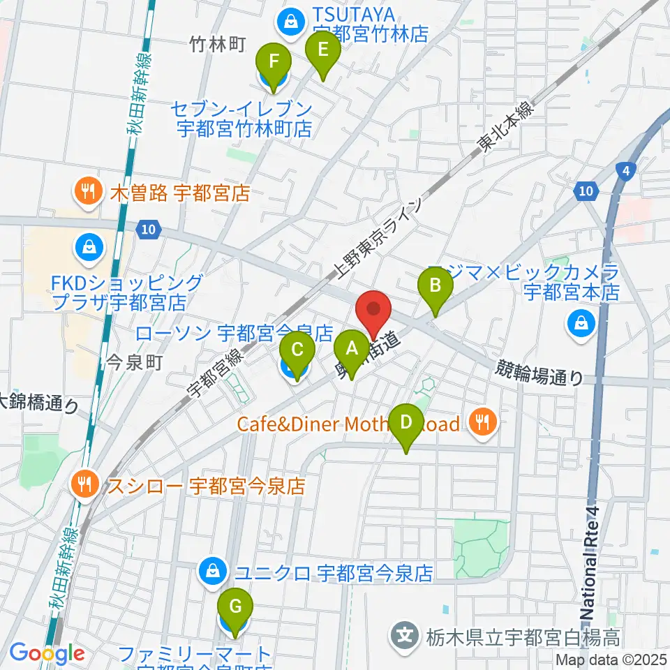 ギターショップ・オールドブリッジ周辺のコンビニエンスストア一覧地図