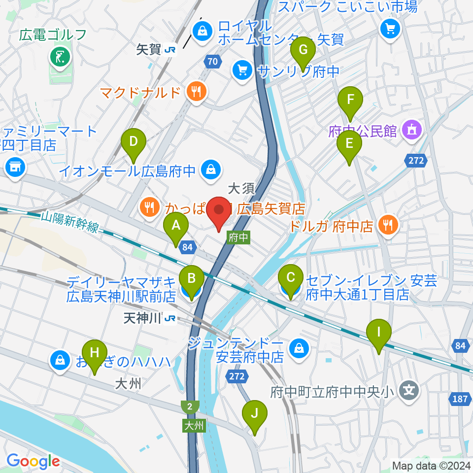 島村楽器 イオンモール広島府中店周辺のコンビニエンスストア一覧地図