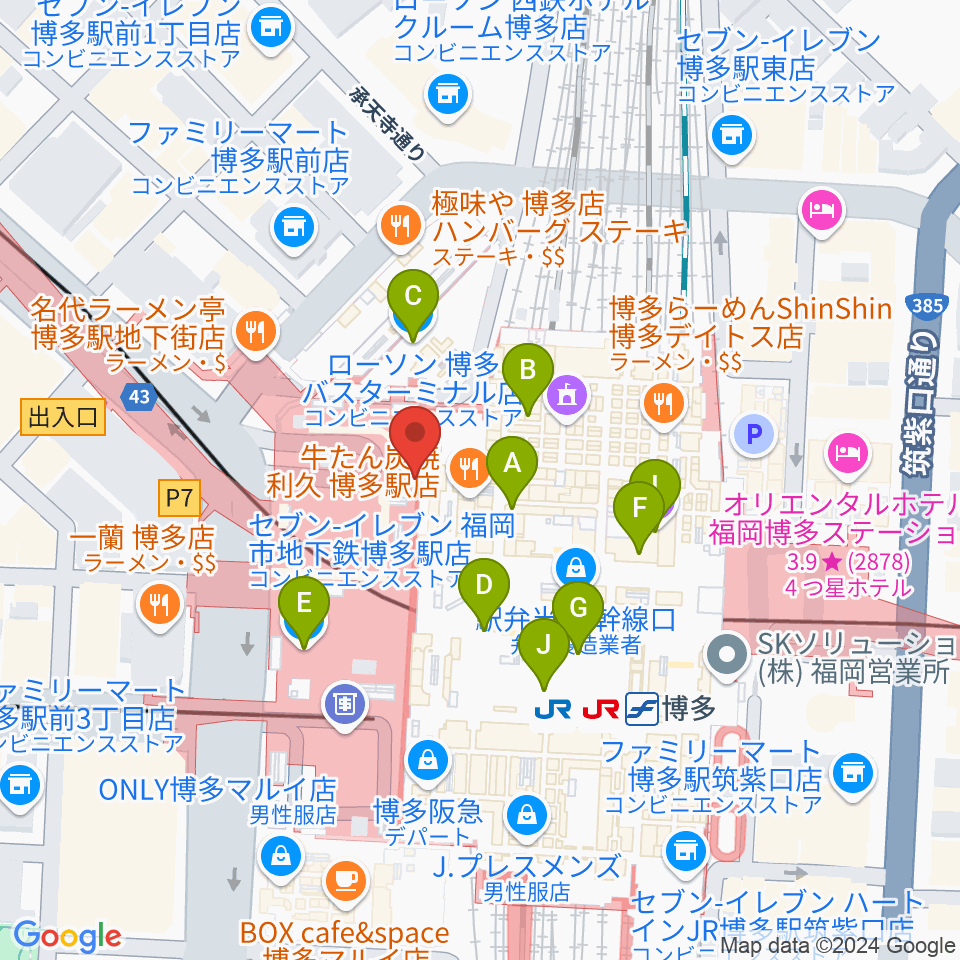 島村楽器 アミュプラザ博多店周辺のコンビニエンスストア一覧地図