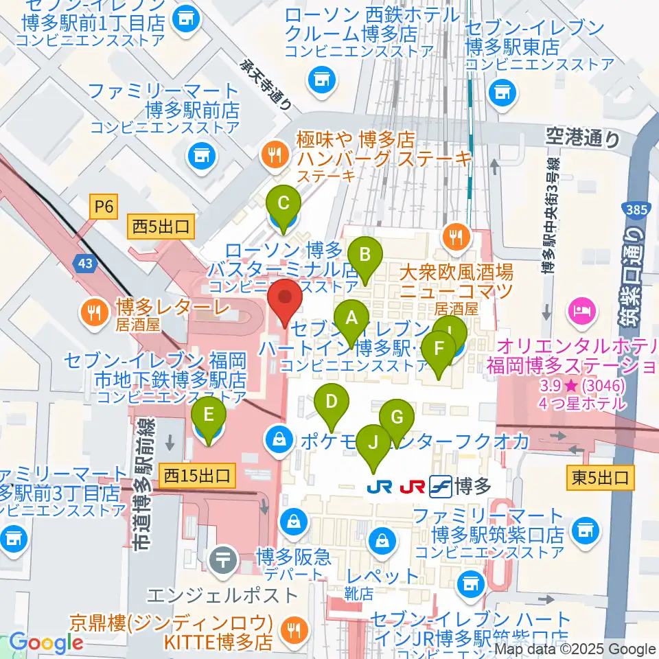 島村楽器 アミュプラザ博多店周辺のコンビニエンスストア一覧地図