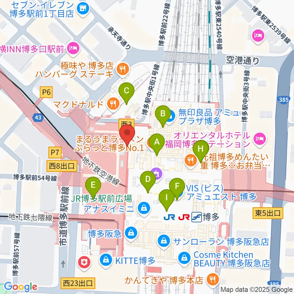 島村楽器 アミュプラザ博多店周辺のコンビニエンスストア一覧地図
