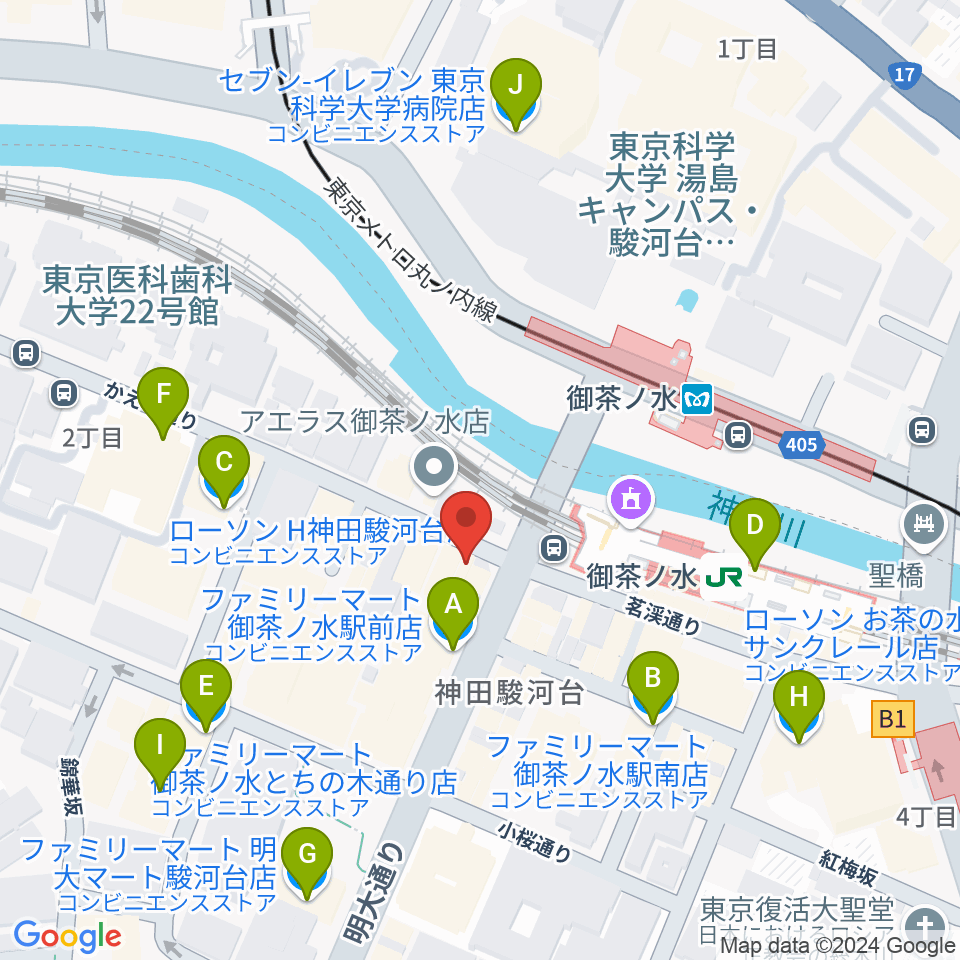 BIGBOSSお茶の水駅前店周辺のコンビニエンスストア一覧地図