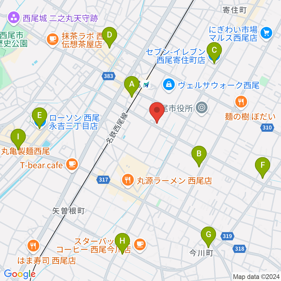 西尾エイトビート周辺のコンビニエンスストア一覧地図