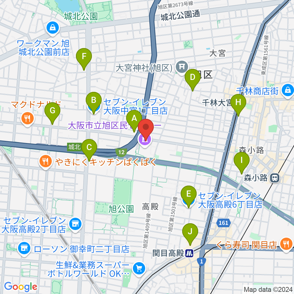 芸術創造館 音楽練習室周辺のコンビニエンスストア一覧地図