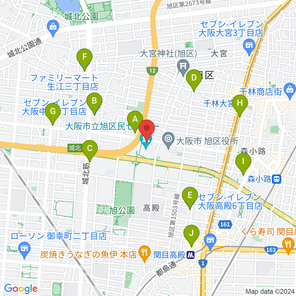 大阪市立芸術創造館周辺のコンビニエンスストア一覧地図