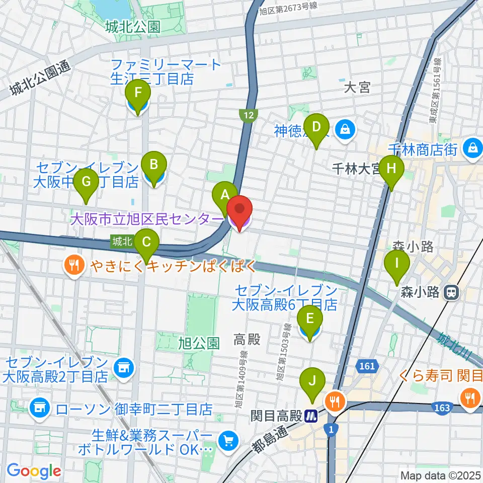 大阪市立芸術創造館周辺のコンビニエンスストア一覧地図