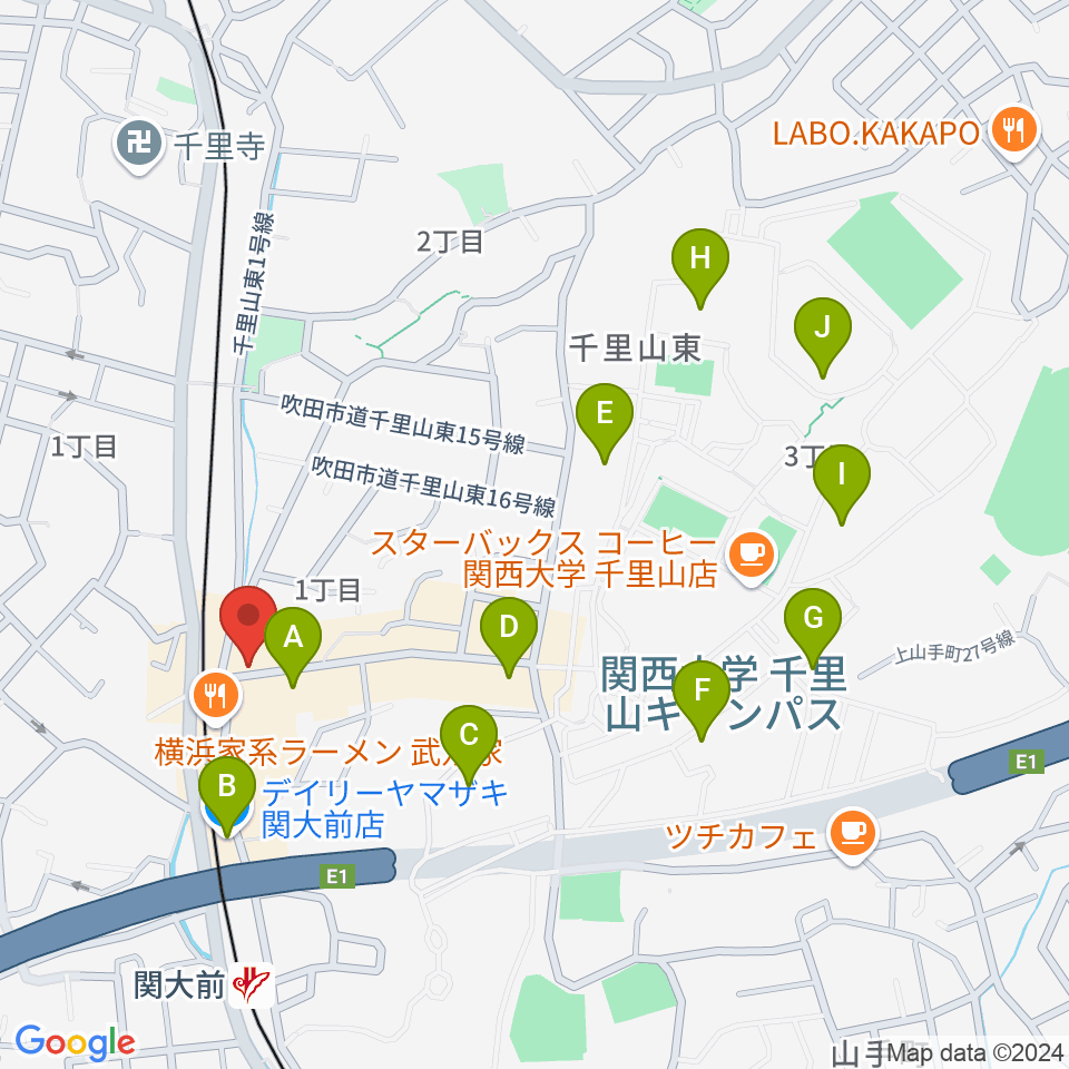 関大前スタジオパレット周辺のコンビニエンスストア一覧地図