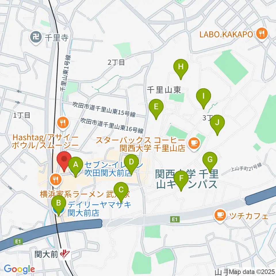 関大前スタジオパレット周辺のコンビニエンスストア一覧地図