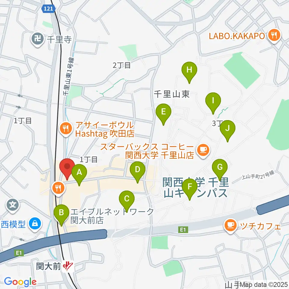 関大前スタジオパレット周辺のコンビニエンスストア一覧地図