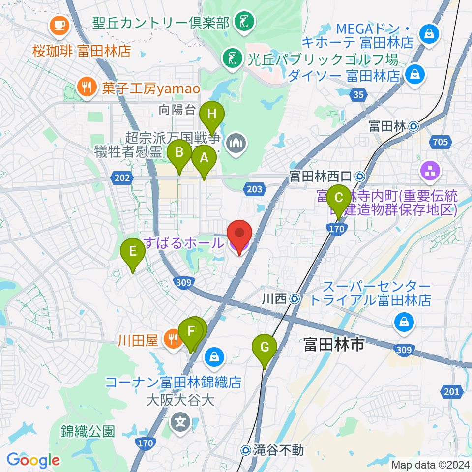 すばるホール 音楽練習室周辺のコンビニエンスストア一覧地図