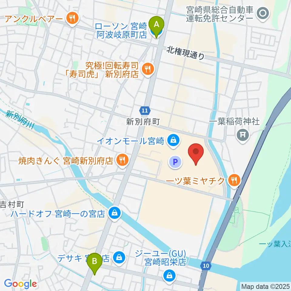 島村楽器イオンモール宮崎店周辺のコンビニエンスストア一覧地図