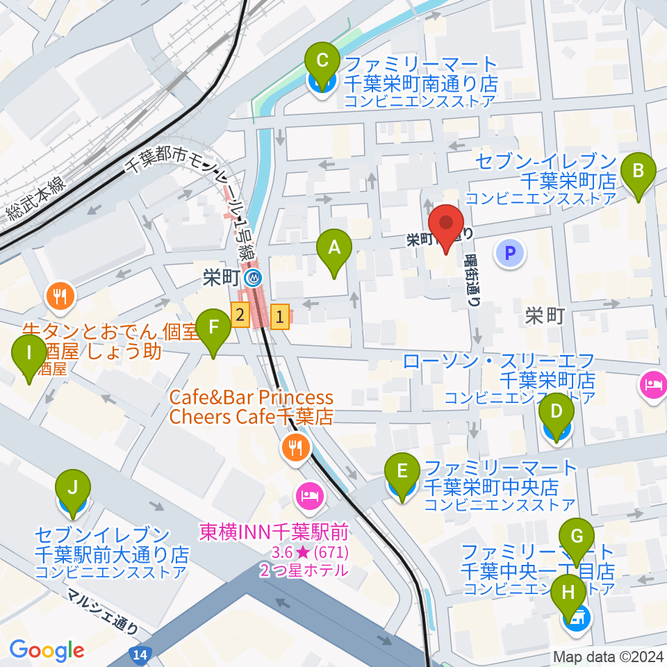 Y'S GUITAR周辺のコンビニエンスストア一覧地図