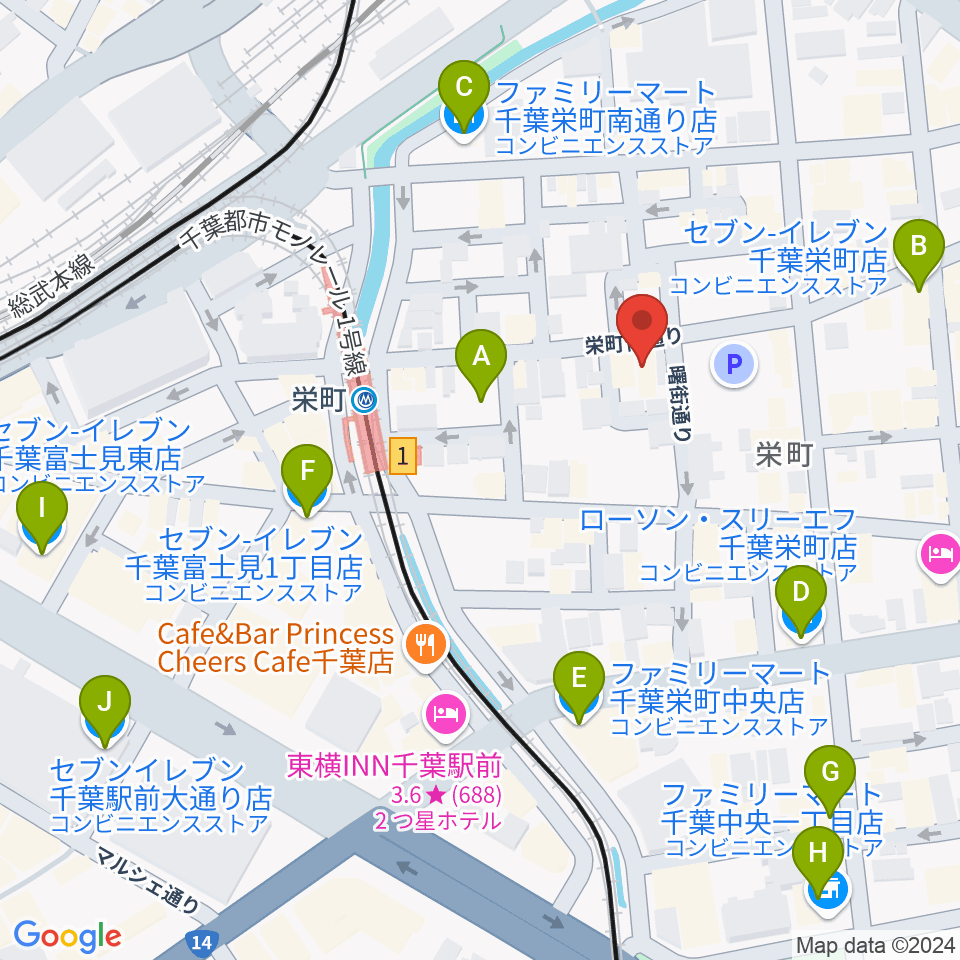 Y'S GUITAR周辺のコンビニエンスストア一覧地図