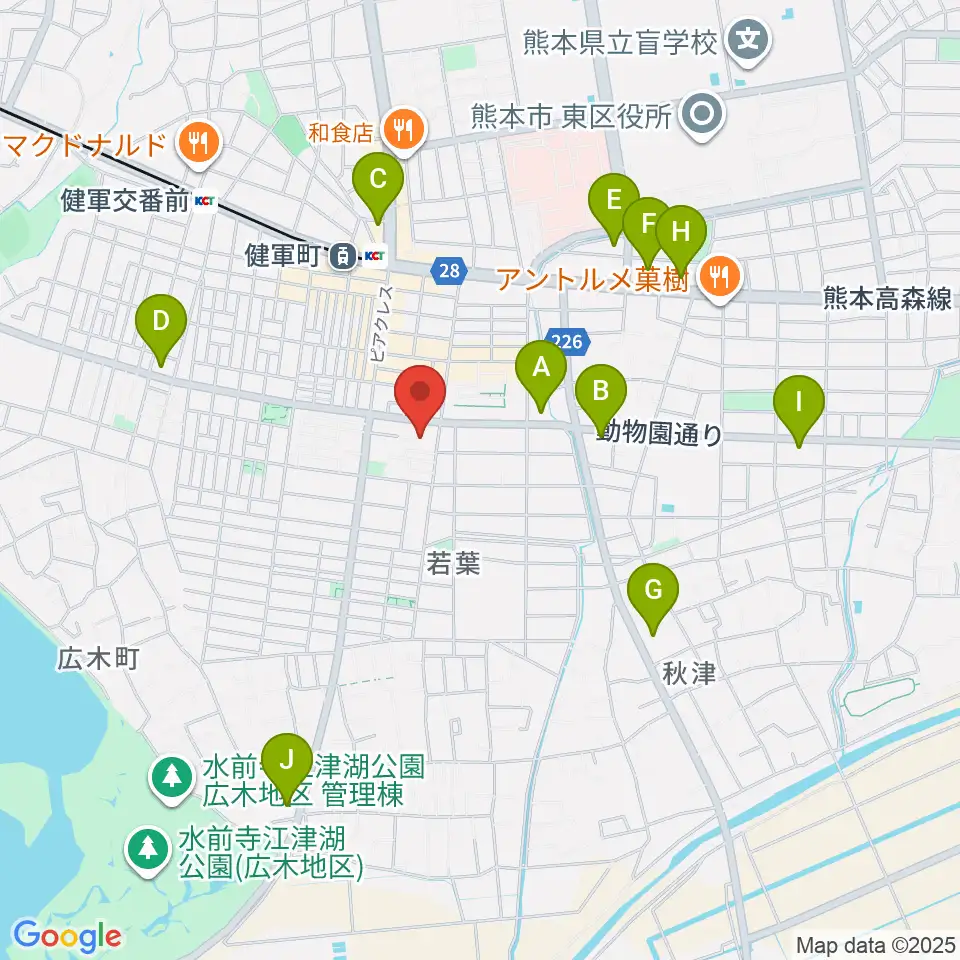 熊本市健軍文化ホール周辺のコンビニエンスストア一覧地図