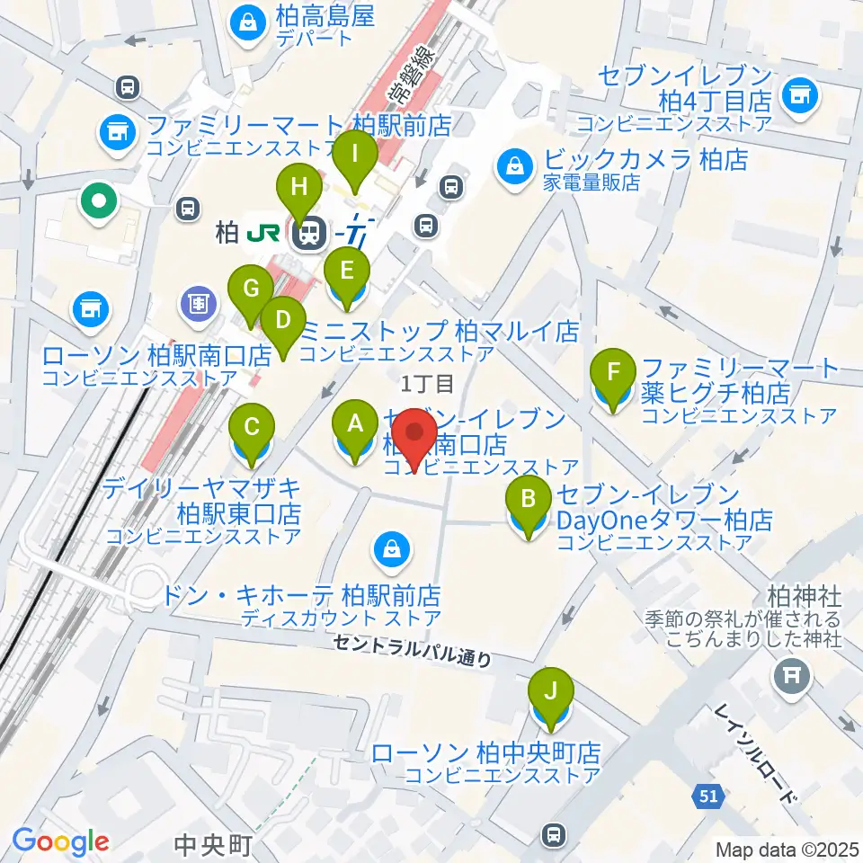 山野楽器 柏店周辺のコンビニエンスストア一覧地図