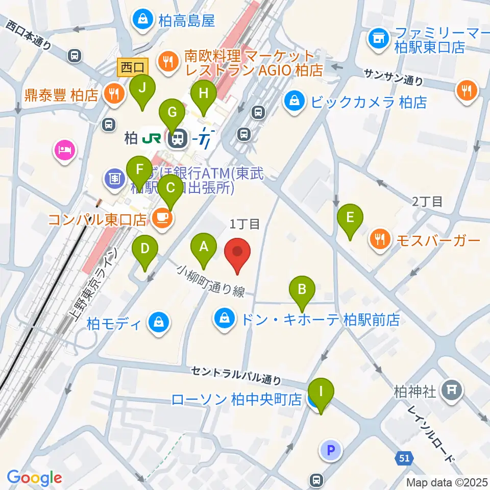 山野楽器 柏店周辺のコンビニエンスストア一覧地図