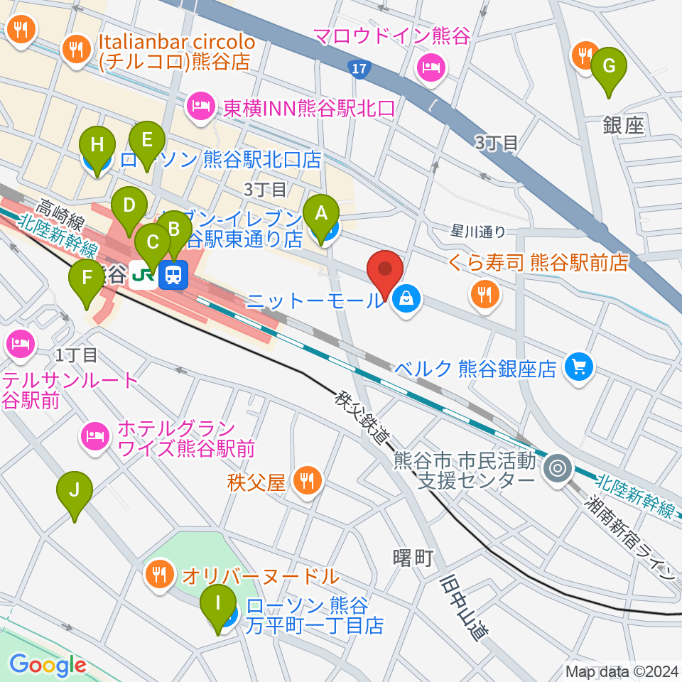 山野楽器サウンドクルー熊谷周辺のコンビニエンスストア一覧地図