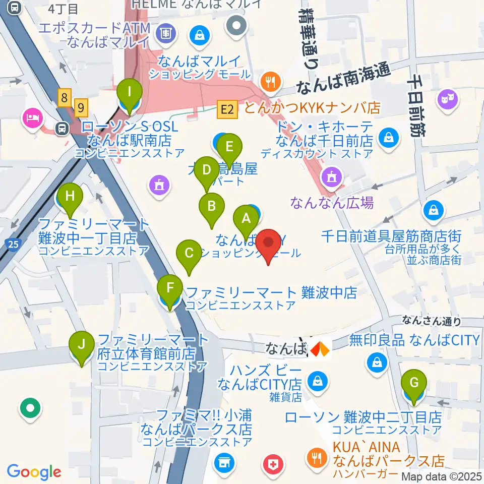 山野楽器ロックイン難波周辺のコンビニエンスストア一覧地図