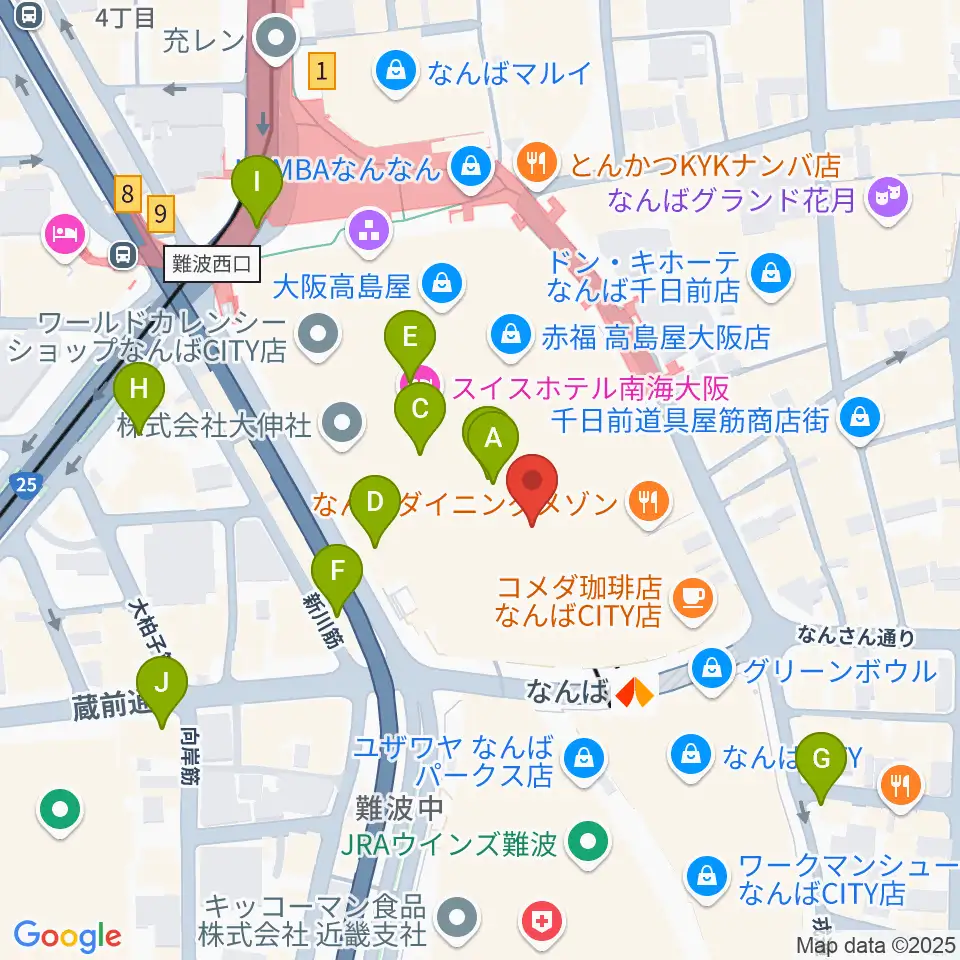 山野楽器ロックイン難波周辺のコンビニエンスストア一覧地図